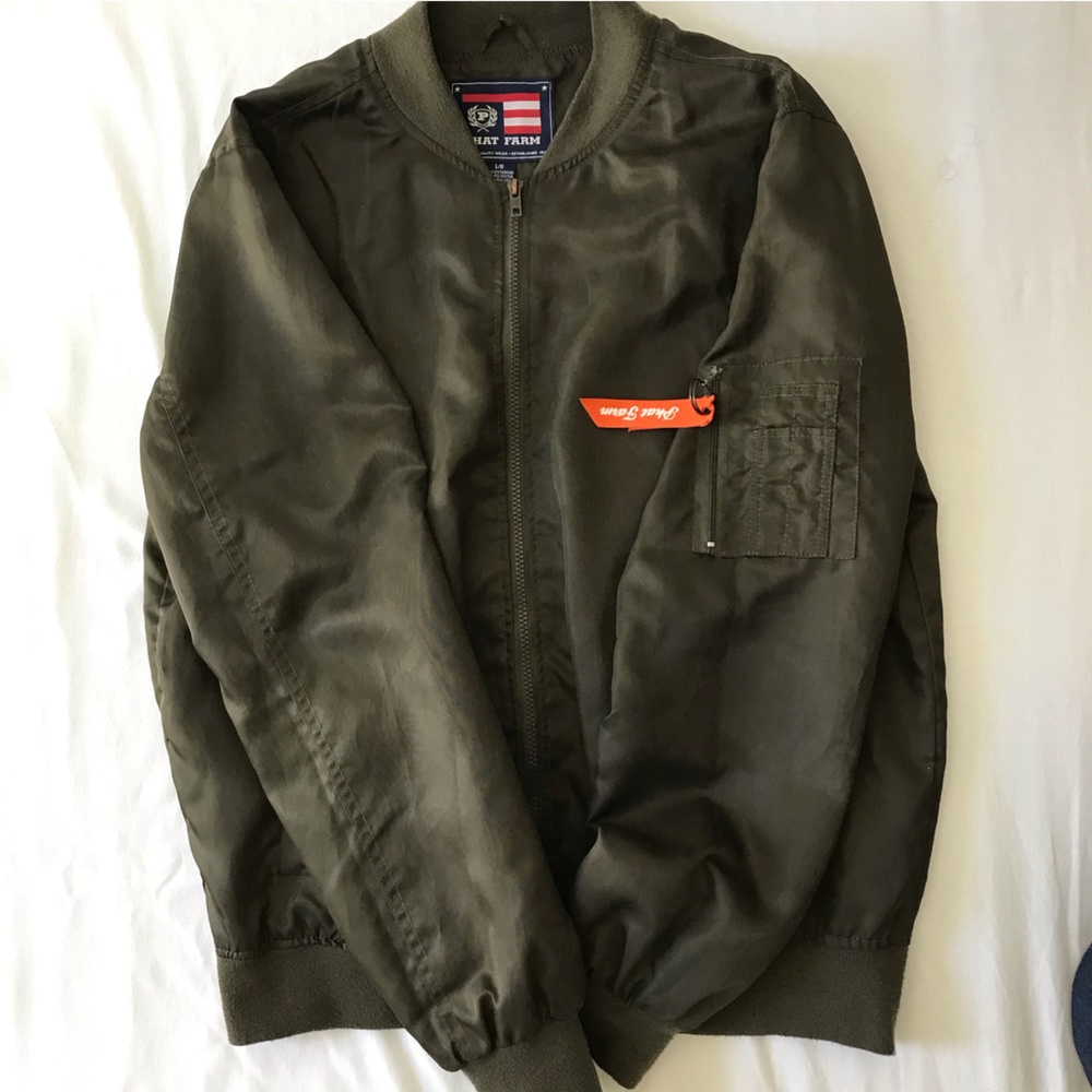 Phat Farm Vintage Style Flight Bomber Jacket Green, Size Large